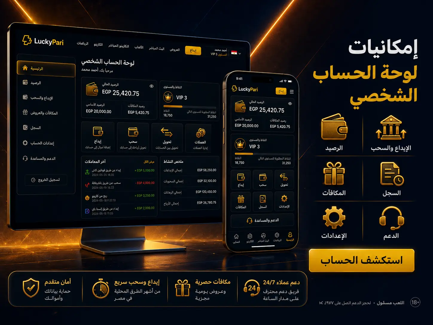 إمكانيات لوحة الحساب الشخصي